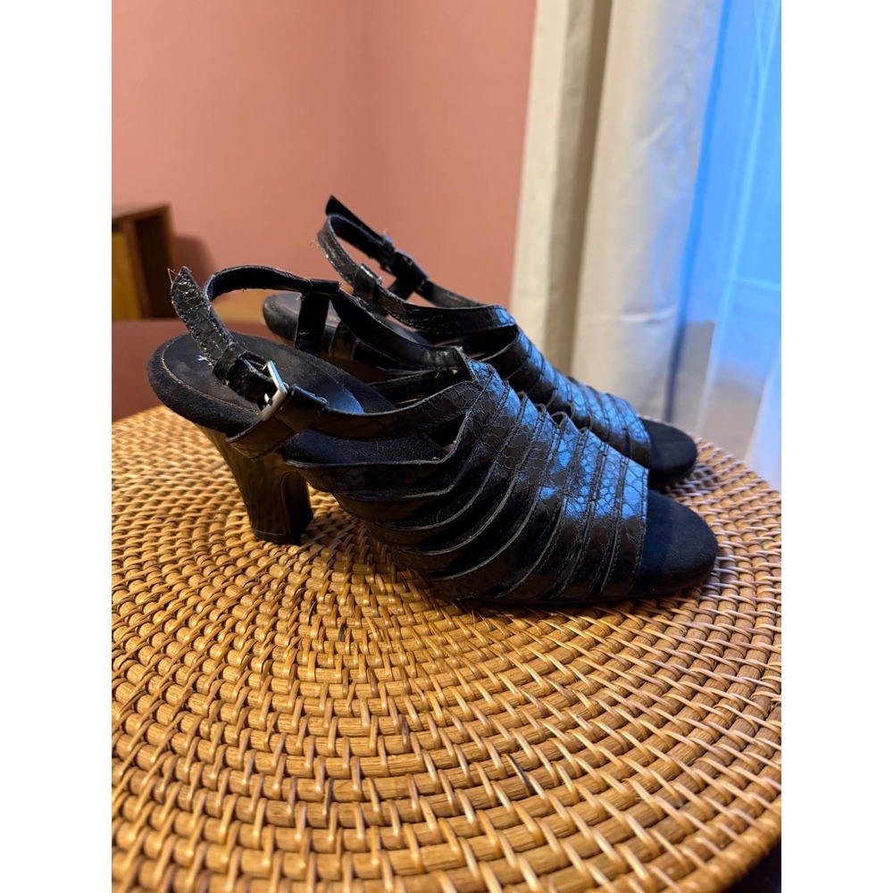 Aerosoles Black Faux Snakeskin Strappy Slingback Kitten Heels Sandals US 6